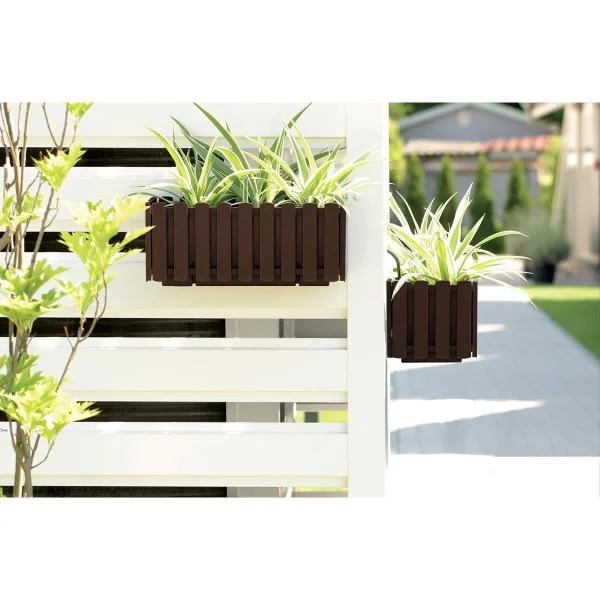Set 3 jardiniere decorative cu suport metalic, sistem irigare,​​​​​​​ maro, 38x18x16.2 cm, Boardee Fencycase W
