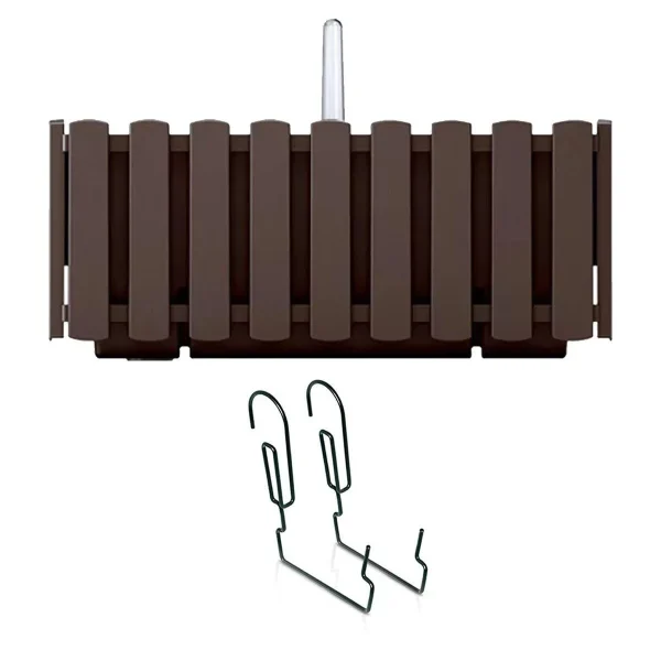 Set 3 jardiniere decorative cu suport metalic, sistem irigare,​​​​​​​ maro, 38x18x16.2 cm, Boardee Fencycase W