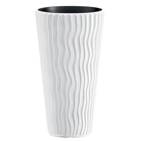Set 4 ghivece de flori, Sandy Slim, rotunde, inalte, 34.9x62 cm, alb, Prosperplast