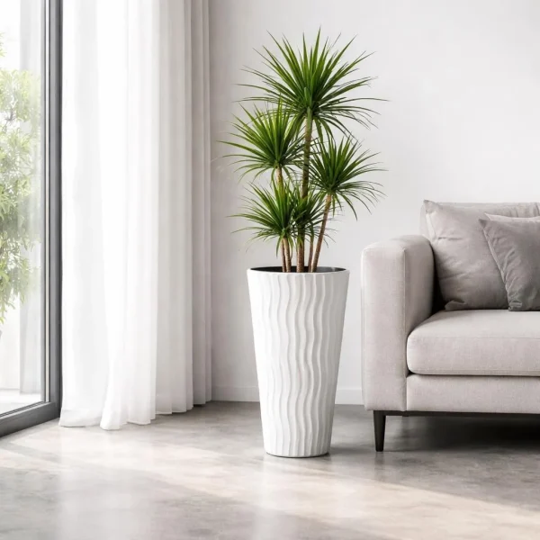 Set 4 ghivece de flori, Sandy Slim, rotunde, inalte, 34.9x62 cm, alb, Prosperplast