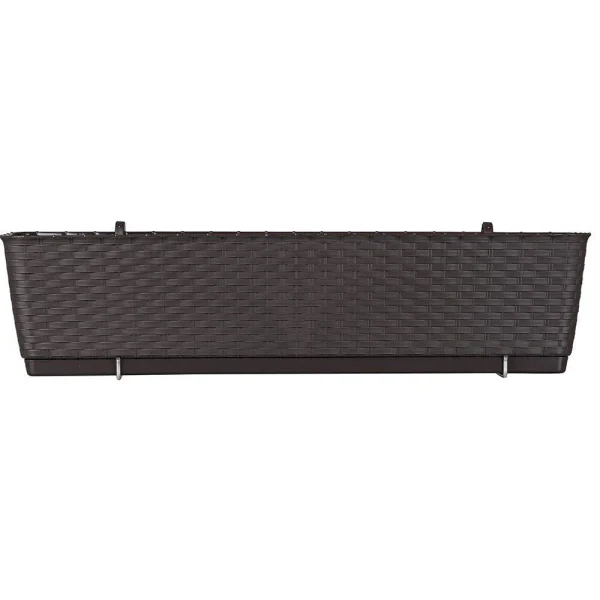 Set 4 jardiniere decorative cu suport metalic, Prosperplast, imitatie ratan, maro, 49.2x17.2x17.4 cm