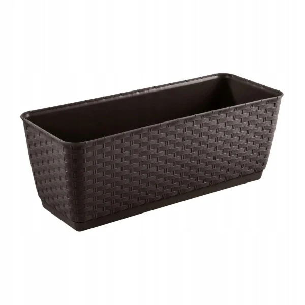 Set 4 jardiniere decorative, Prosperplast, imitatie ratan, maro, 49.2x17.2x17.4 cm