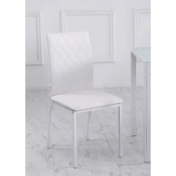 Set 4 scaune bucatarie/living, Ethel, piele ecologica alba, picioare metal alb, 41x50x91 cm