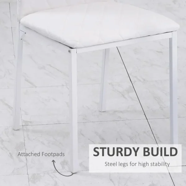 Set 4 scaune bucatarie/living, Ethel, piele ecologica alba, picioare metal alb, 41x50x91 cm