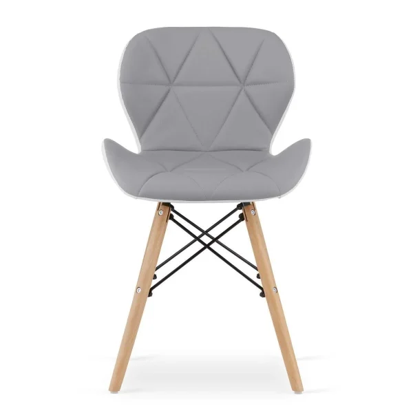 Set 4 scaune stil scandinav, Artool, Lago, piele ecologica gri si alba, picioare lemn natur, 47x52x73 cm