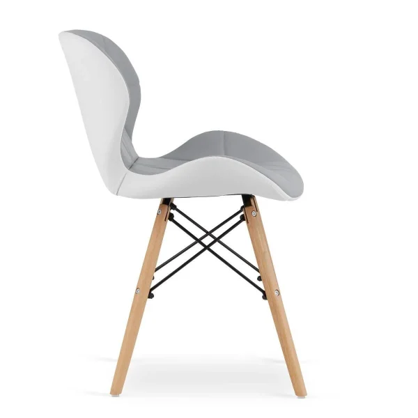 Set 4 scaune stil scandinav, Artool, Lago, piele ecologica gri si alba, picioare lemn natur, 47x52x73 cm