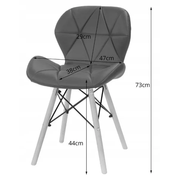 Set 4 scaune stil scandinav, Artool, Lago, piele ecologica neagra, picioare lemn natur, 47x38x73 cm