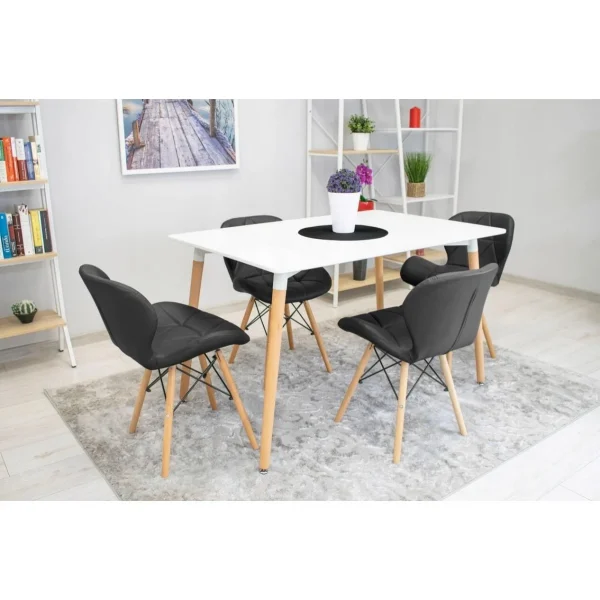 Set 4 scaune stil scandinav, Artool, Lago, piele ecologica neagra, picioare lemn natur, 47x38x73 cm