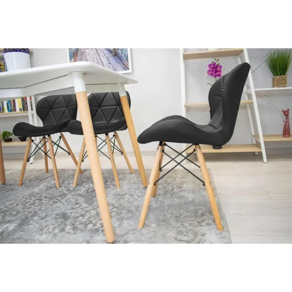 Set 4 scaune stil scandinav, Artool, Lago, piele ecologica neagra, picioare lemn natur, 47x38x73 cm
