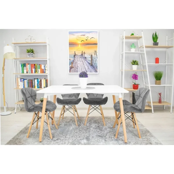 Set 4 scaune stil scandinav, Artool, Lago Velvet, catifea gri, picioare lemn natur, 47x36x73.5 cm