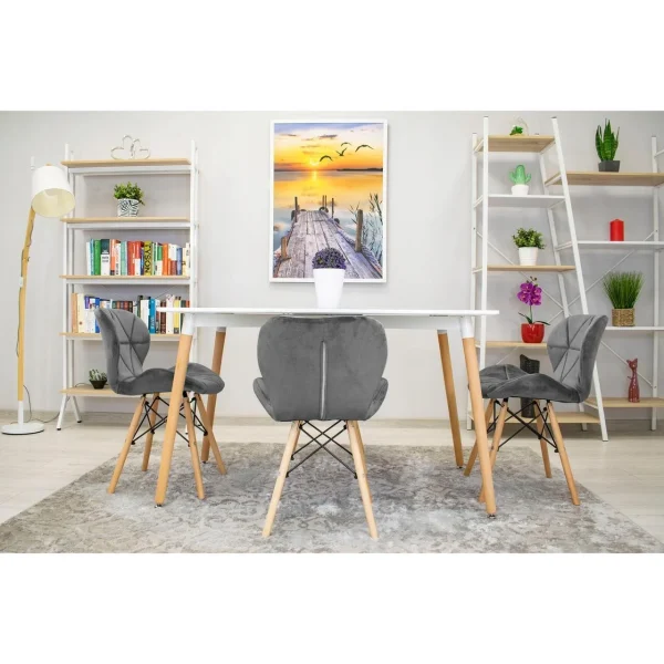 Set 4 scaune stil scandinav, Artool, Lago Velvet, catifea gri, picioare lemn natur, 47x36x73.5 cm