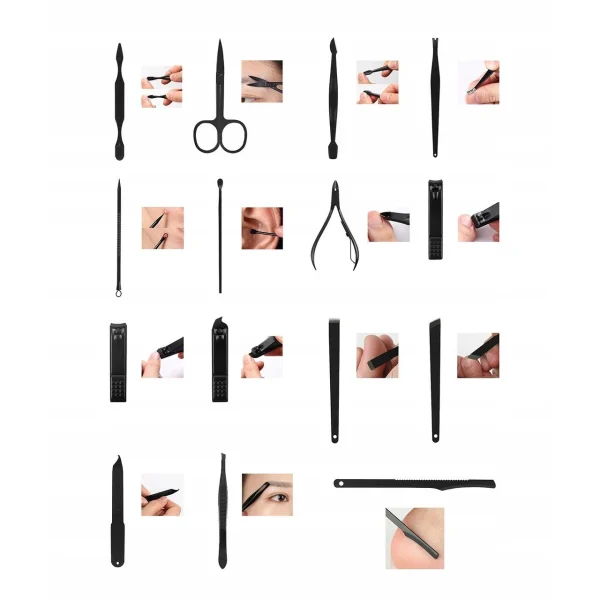 Set accesorii pentru ingrijirea fetei si a unghiilor, manichiura, pedichiura, Soulima, cu unghere, pile, foarfeca, 15 piese