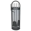 Set accesorii semineu, suport cu 4 piese, otel, negru, 22x66 cm