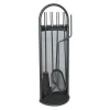 Set accesorii semineu, suport cu 4 piese, otel, negru, 22x66 cm
