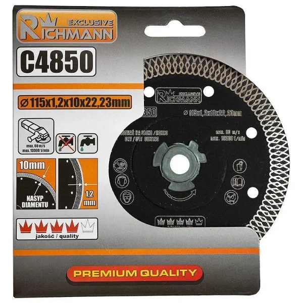 Set 2 discuri diamantate turbo subtire, placi ceramice, taiere umeda si uscata, 115 mm/22.23 mm, Richmann Exclusive