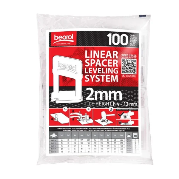 Distantiere pentru nivelare si aliniere a placilor ceramice, 100 buc, 2 mm, Beorol