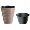 Set 2 ghivece de flori, Sand, rotunde, 38.8x43.6 cm, cafeniu, Prosperplast