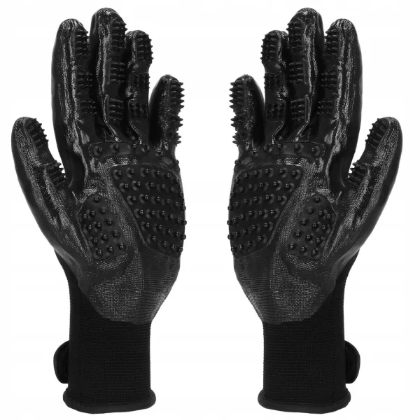 Manusi tip perie pentru ingrijirea, stilizarea, indepartarea parului de caine si pisica, set 2 buc, negru