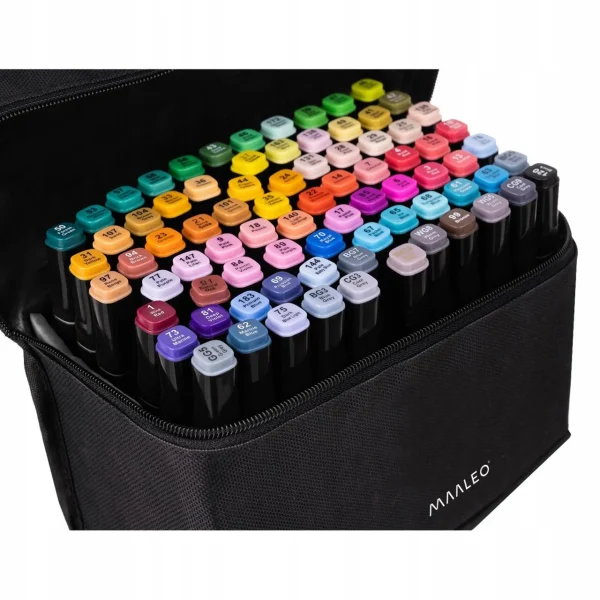 Set markere/carioci, 2 capete diferite, cu geanta, diverse culori, 80 buc, Maaleo