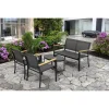Set mobilier gradina/terasa, negru si natur, 1 masa, 2 scaune, 1 canapea, Imala
