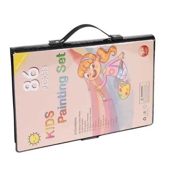 Set pictura si desen pentru copii, trusa plastic neagra, 86 piese, Isotrade