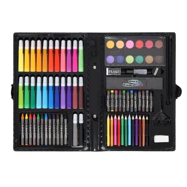 Set pictura si desen pentru copii, trusa plastic neagra, 86 piese, Isotrade