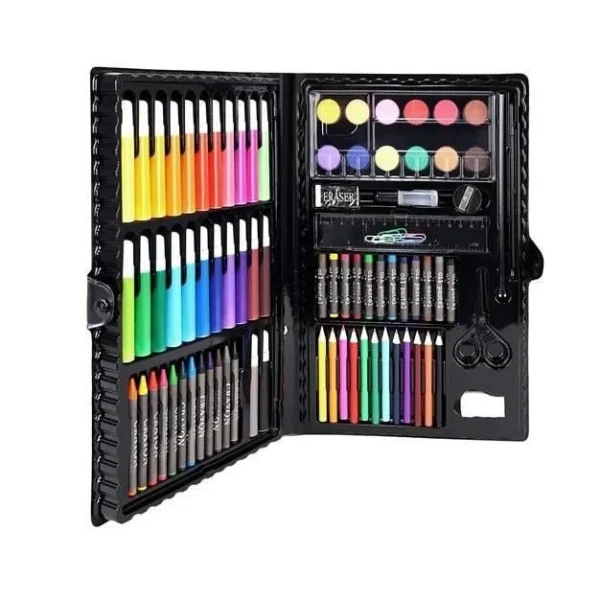 Set pictura si desen pentru copii, trusa plastic neagra, 86 piese, Isotrade