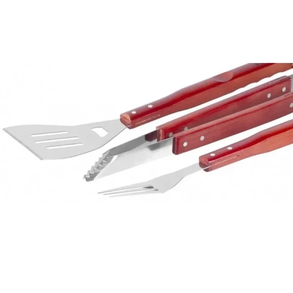 Ustensile pentru barbecue, grill, gratar, inox, maner lemn, set 3 piese