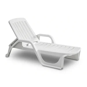 Sezlong de Plaja sau Gradina, reglabil, dimensiune 190 x 46 x 71 cm, material plastic, culoare Alb