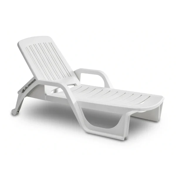 Sezlong de Plaja sau Gradina, reglabil, dimensiune 190 x 46 x 71 cm, material plastic, culoare Alb