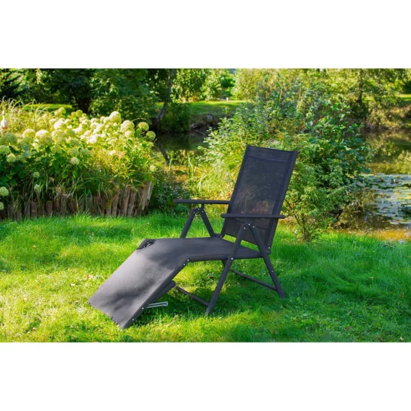 Sezlong pentru gradina, aluminiu, cu plasa, pliabil, reglabil, 110x52x102 cm, Jumi