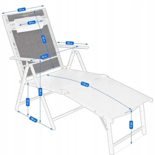 Sezlong pentru gradina, aluminiu, cu plasa, pliabil, reglabil, 110x52x102 cm, Jumi