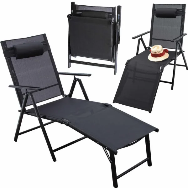 Sezlong pentru gradina, aluminiu, cu plasa, pliabil, reglabil, 110x52x102 cm, Jumi