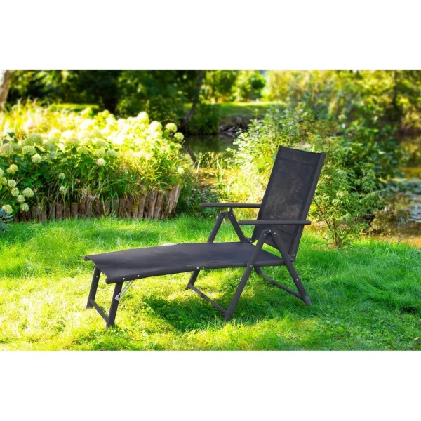 Sezlong pentru gradina, aluminiu, cu plasa, pliabil, reglabil, 110x52x102 cm, Jumi