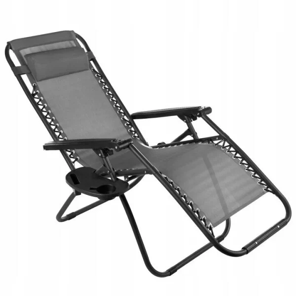 Sezlong pentru gradina, metalic, pliabil, gri, 176x65x106 cm, Chomik