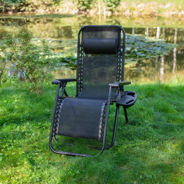 Sezlong pentru gradina, metalic, pliabil, negru, max 120 kg, 188x64x107 cm, Jumi