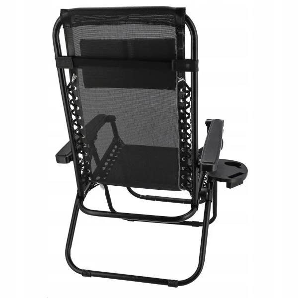 Sezlong pentru gradina, metalic, pliabil, negru, max 120 kg, 188x64x107 cm, Jumi