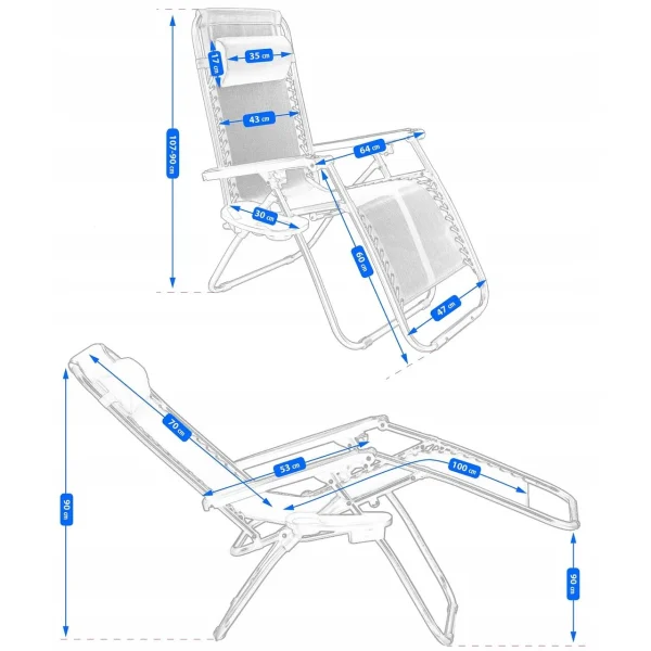 Sezlong pentru gradina, metalic, pliabil, negru, max 120 kg, 188x64x107 cm, Jumi