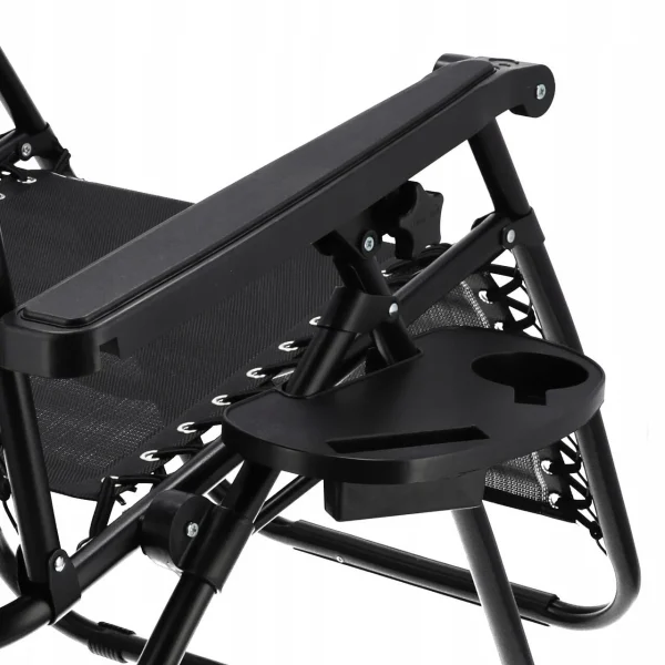 Sezlong pentru gradina, metalic, pliabil, negru, max 120 kg, 188x64x107 cm, Jumi