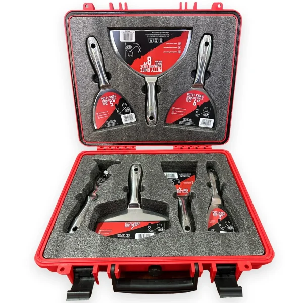 Spacluri inox profesionale, monobloc, set 5 buc, cu razuitor, spatula multifunctionala, geanta, Olejnik