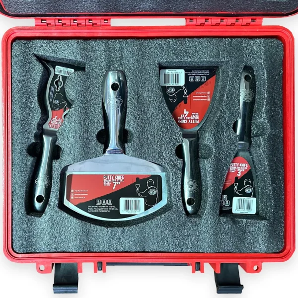 Spacluri inox profesionale, monobloc, set 5 buc, cu razuitor, spatula multifunctionala, geanta, Olejnik