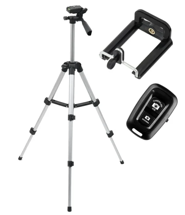 Trepied fotografic din aluminiu, compact, cu suport mobil 3D + Telecomanda Bluetooth
