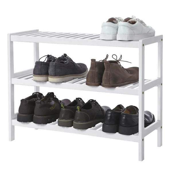 Suport depozitat incaltaminte, Artool, 3 polite, lemn bambus, alb, 70x26x55 cm