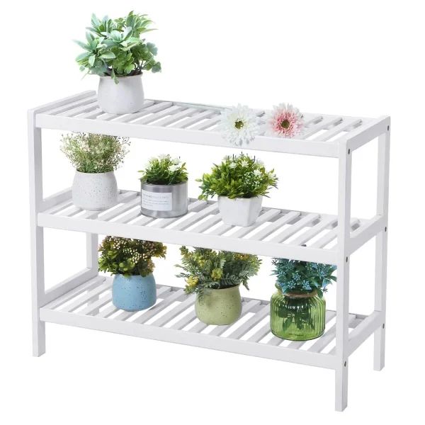 Suport depozitat incaltaminte, Artool, 3 polite, lemn bambus, alb, 70x26x55 cm