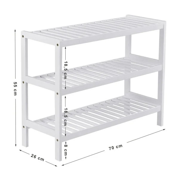 Suport depozitat incaltaminte, Artool, 3 polite, lemn bambus, alb, 70x26x55 cm