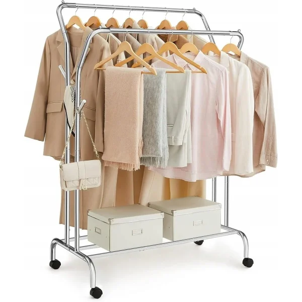 Suport mobil cu roti pentru haine, Artool, cu raft incaltaminte, otel, argintiu, max 100 kg, 103.5x52.5x155 cm