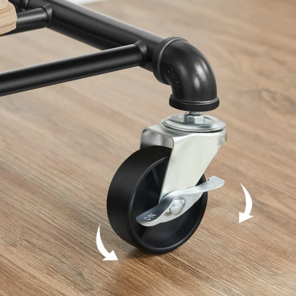 Suport mobil cu roti pentru haine, Artool, cu raft incaltaminte, reglabil, otel, negru, max 110 kg, 130x49x198 cm