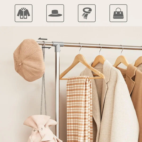 Suport mobil cu roti pentru haine, Artool, reglabil, inox, argintiu, max 50 kg, 101-165x49x113-198 cm