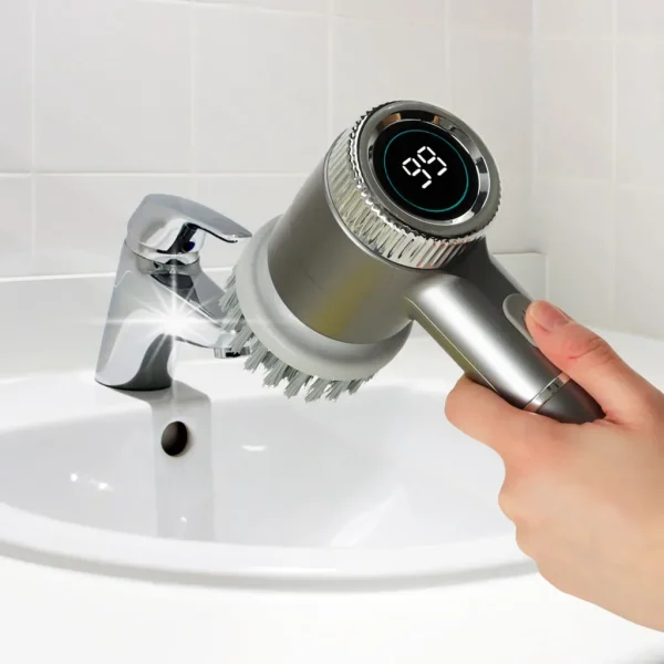 Perie electrica "5-in-1" cu 5 accesorii de curatare pentru baie, podea, rosturi faianta, piscina, cu afisaj cu LED si incarcare USB