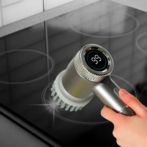 Perie electrica "5-in-1" cu 5 accesorii de curatare pentru baie, podea, rosturi faianta, piscina, cu afisaj cu LED si incarcare USB